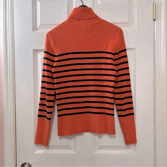Lauren Ralph Lauren Turtleneck Sweater Women's Striped Orange Navy Size Large - Picture 3 of 8